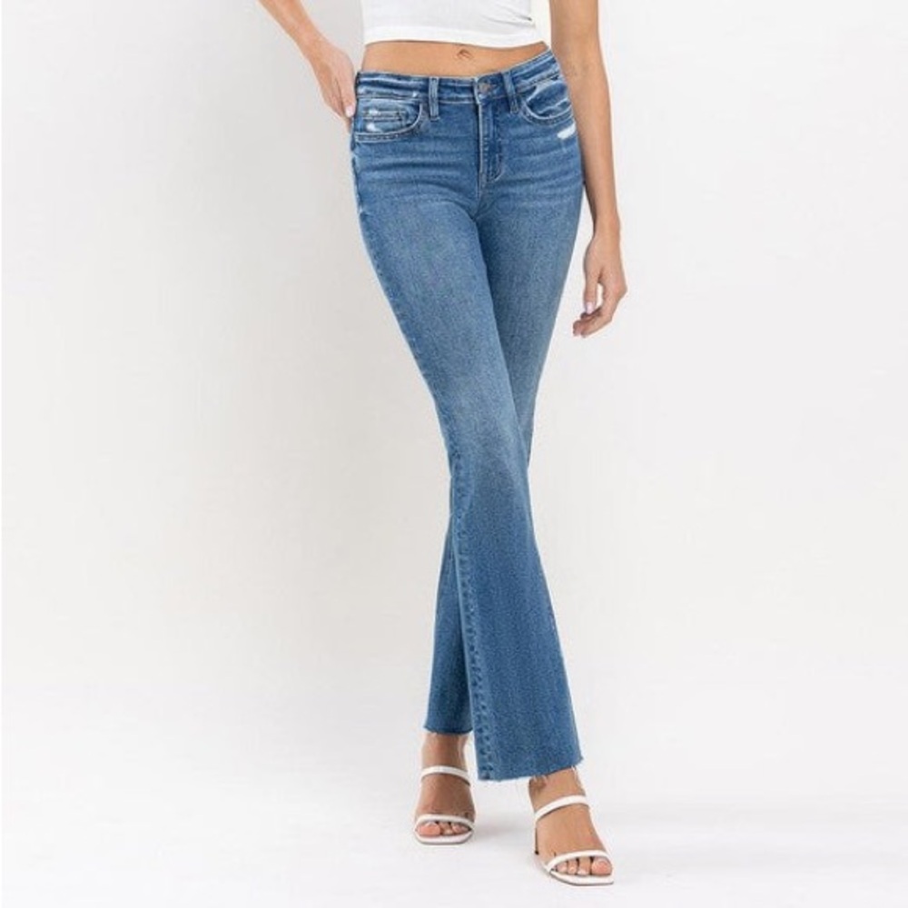 Miranda Mid Rise Bootcut Raw Hem Jeans Medium Wash